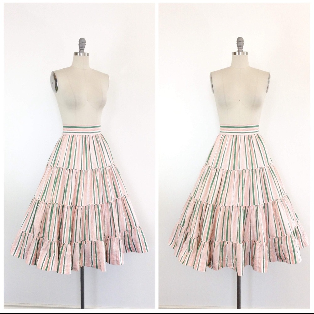 40s Orange & Green Striped Skirt / 1940s Vintage Sun Skirt / Medium